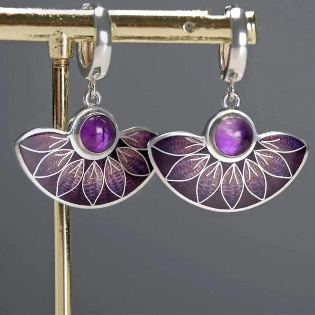 Purple mandala boho earrings in sterling silver