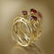 Thin vintage style ring made of red zirconia in gold