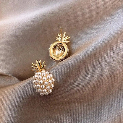 Tropical pineapple earrings with pearl embellishment