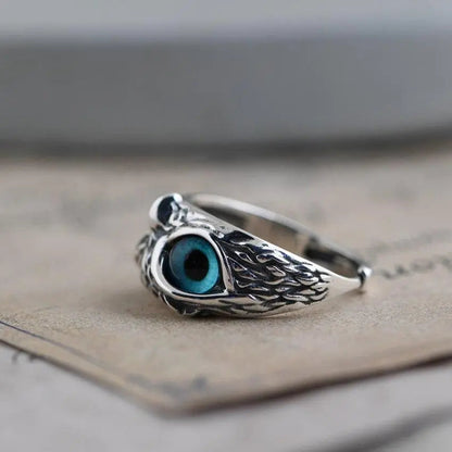 Adjustable Owl Lucky ring in silver and opal