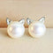 Cat earrings with cultured pearls and silver