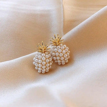 Tropical pineapple earrings with pearl embellishment