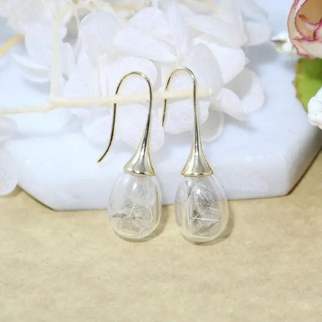 Silver earrings with dandelion pendant