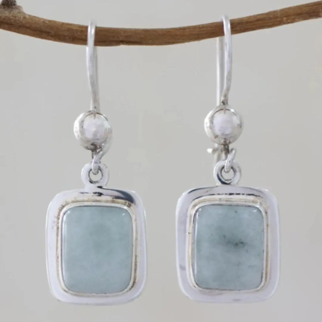 Blue square vintage style earrings in sterling silver