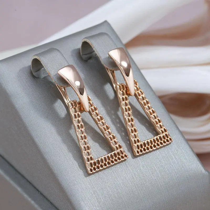 Geometric gold zirconia pendant earrings