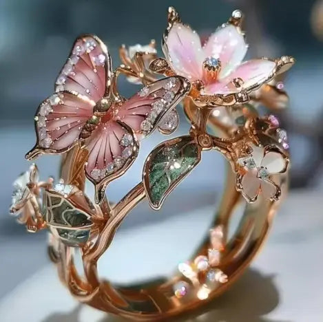 Fashionable delicate gold butterfly flower rings for women, party accessories, gifts, custom jewelry