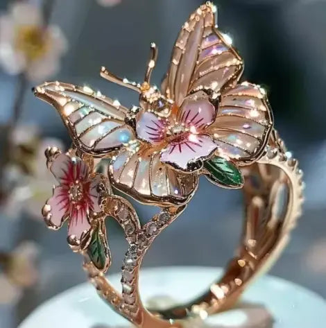 Fashionable delicate gold butterfly flower rings for women, party accessories, gifts, custom jewelry