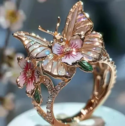 Fashionable delicate gold butterfly flower rings for women, party accessories, gifts, custom jewelry