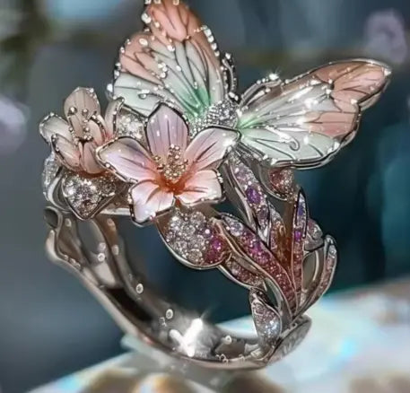 Fashionable delicate gold butterfly flower rings for women, party accessories, gifts, custom jewelry