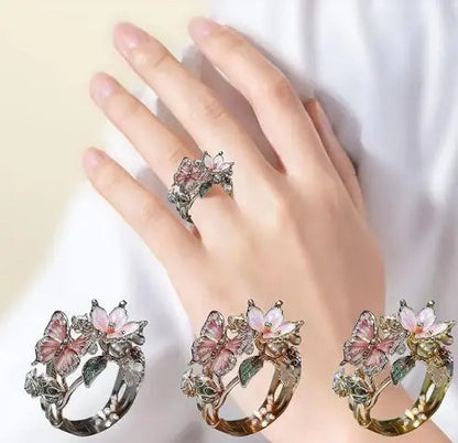 Fashionable delicate gold butterfly flower rings for women, party accessories, gifts, custom jewelry