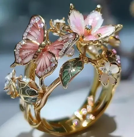 Fashionable delicate gold butterfly flower rings for women, party accessories, gifts, custom jewelry