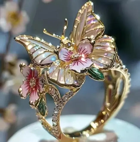 Fashionable delicate gold butterfly flower rings for women, party accessories, gifts, custom jewelry