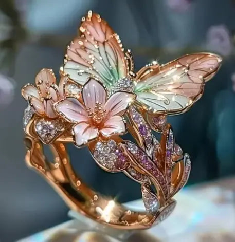Fashionable delicate gold butterfly flower rings for women, party accessories, gifts, custom jewelry