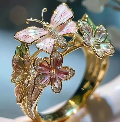 Fashionable delicate gold butterfly flower rings for women, party accessories, gifts, custom jewelry