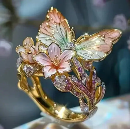 Fashionable delicate gold butterfly flower rings for women, party accessories, gifts, custom jewelry
