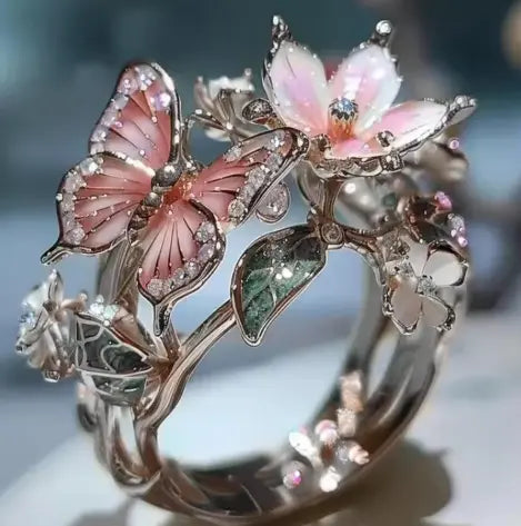 Fashionable delicate gold butterfly flower rings for women, party accessories, gifts, custom jewelry