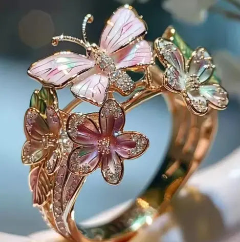 Fashionable delicate gold butterfly flower rings for women, party accessories, gifts, custom jewelry