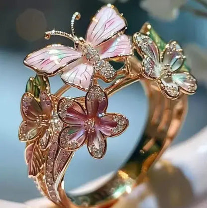 Fashionable delicate gold butterfly flower rings for women, party accessories, gifts, custom jewelry