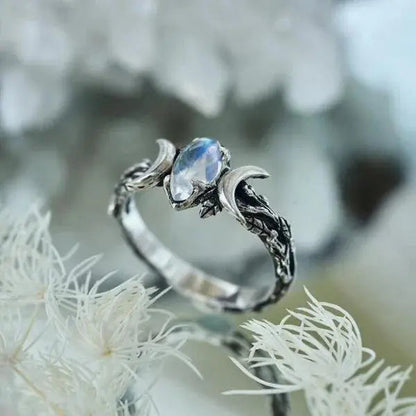 Ring with double crystal crescent moon