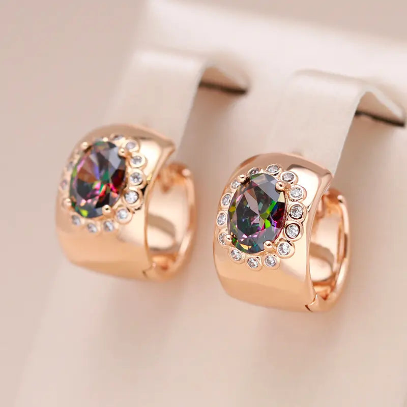 Small gold earrings with multicolored crystals