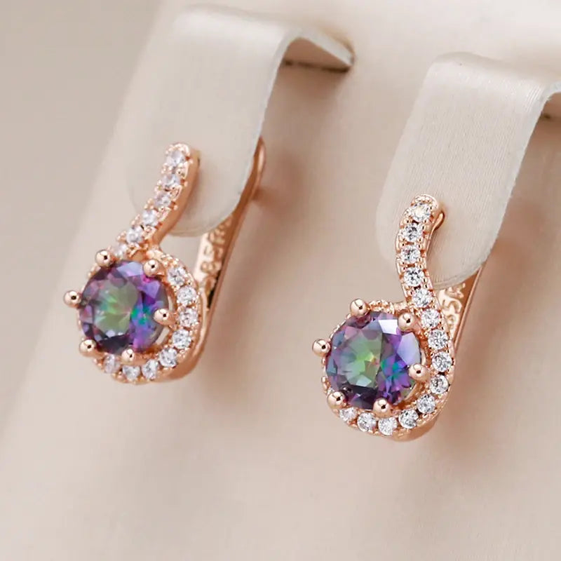 Small earrings with multicolored crystals in gold color