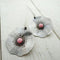 Vintage earrings with silver petals and red stone