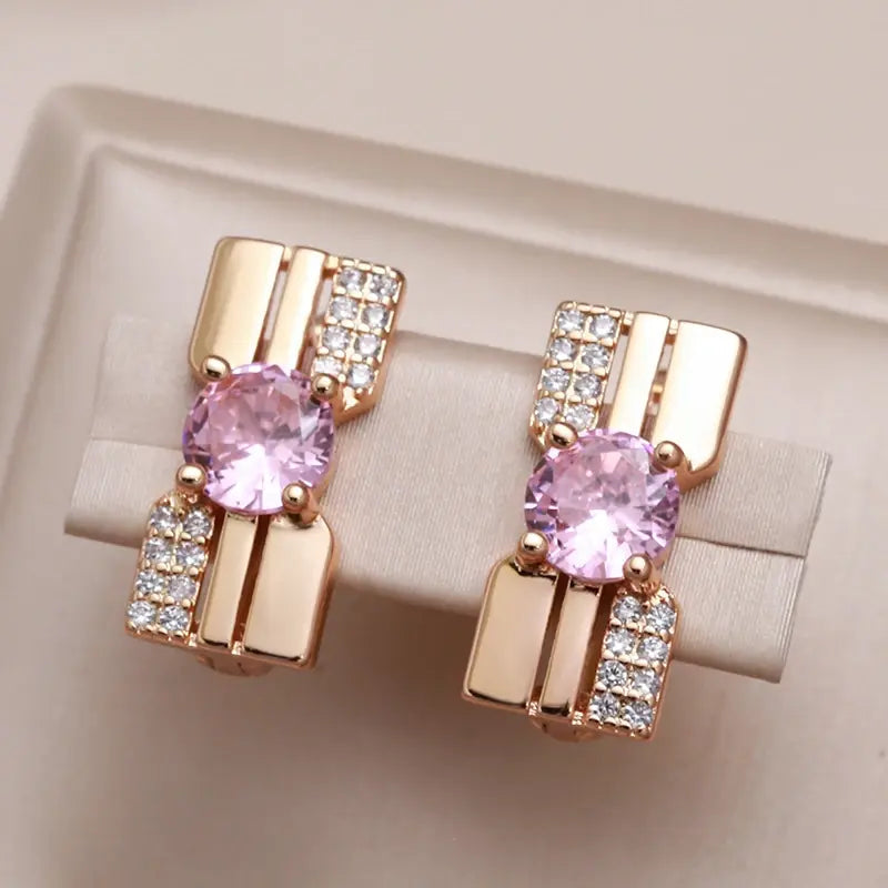 Pink diamond zirconia earrings