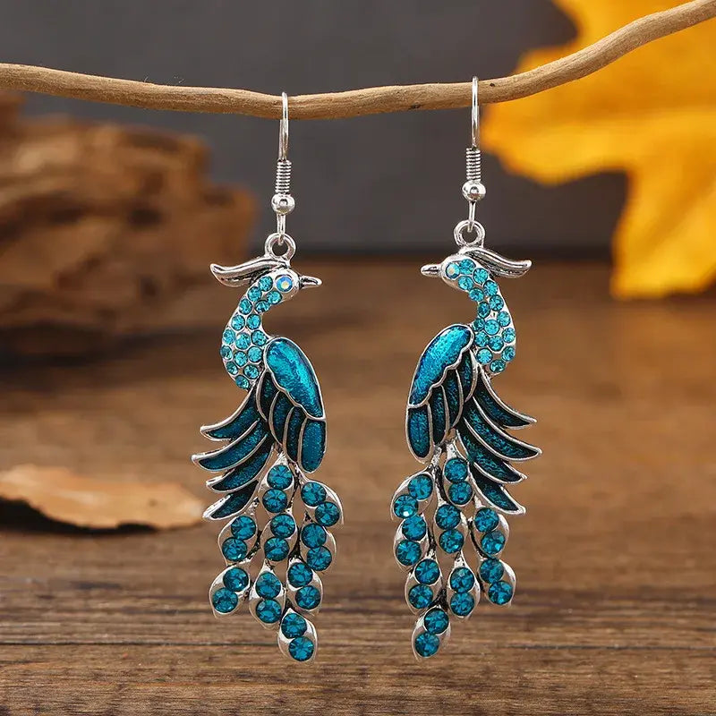 Vintage earrings in peacock blue