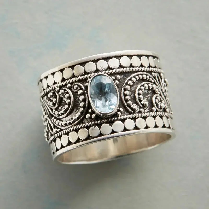 Vintage style blue crystal ring