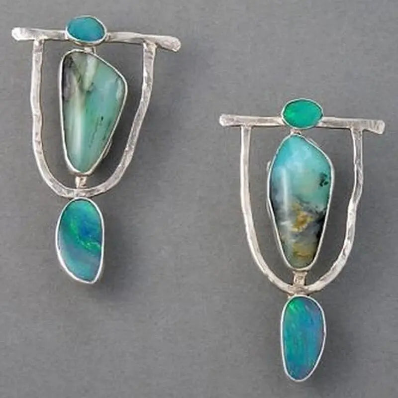 Silver boho earrings in turquoise