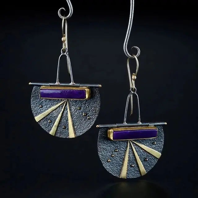 Blue vintage earrings with a protruding element