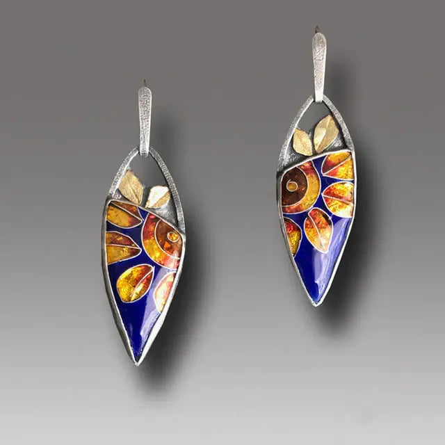 Vintage earrings with hand-painted stones