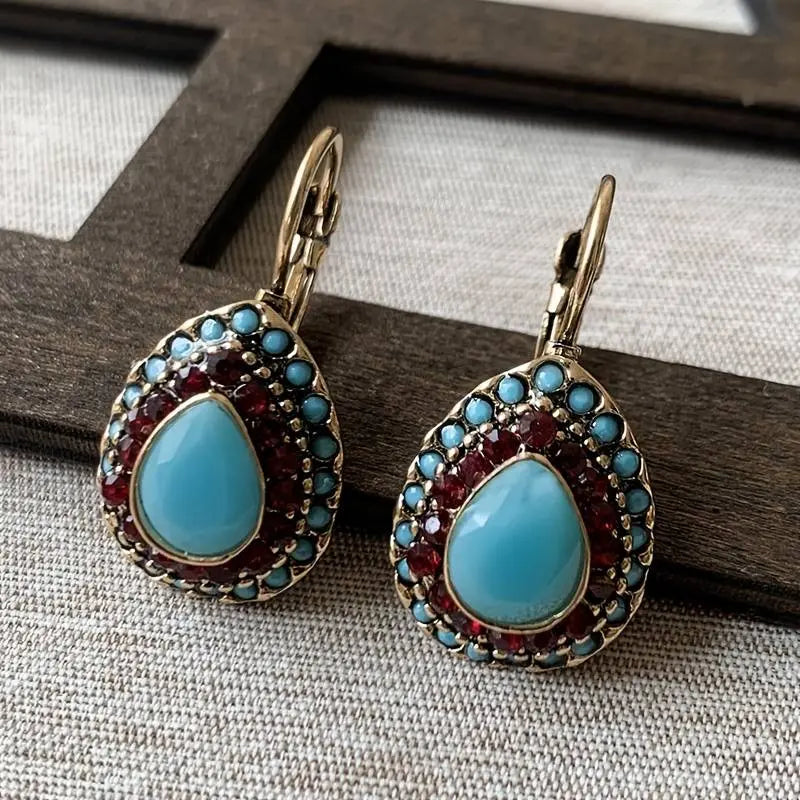 Mandala earrings with blue opal in vintage style