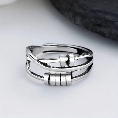 Multi-layered ring with silver tree in vintage style