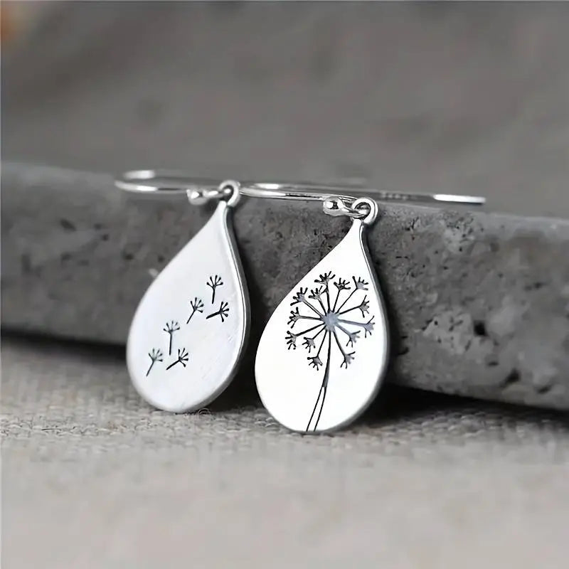 Silver dandelion drop earrings