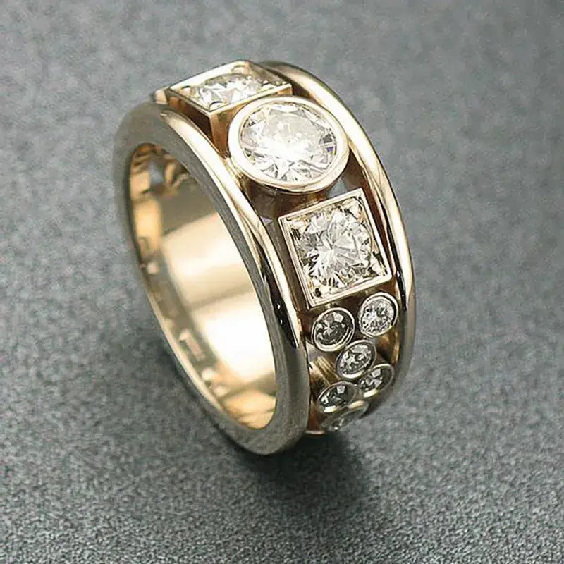 Gold ring with zircons in vintage style