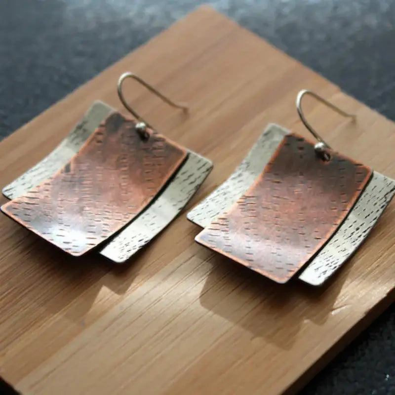 Square vintage style bronze earrings