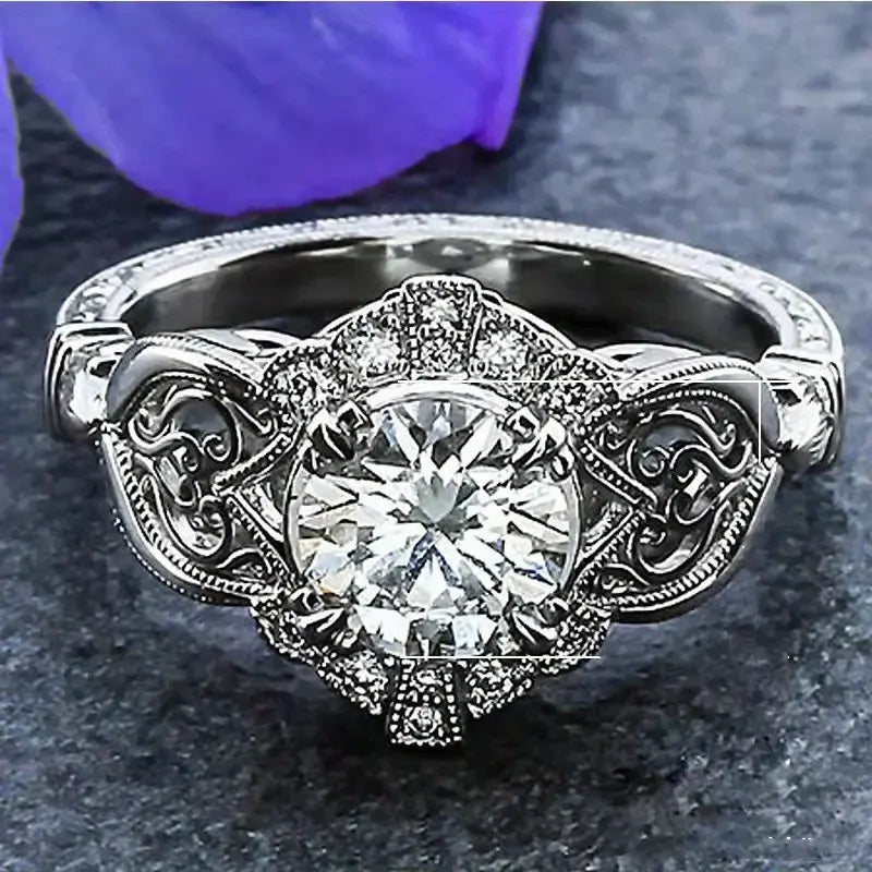 Silver glass ring in vintage style