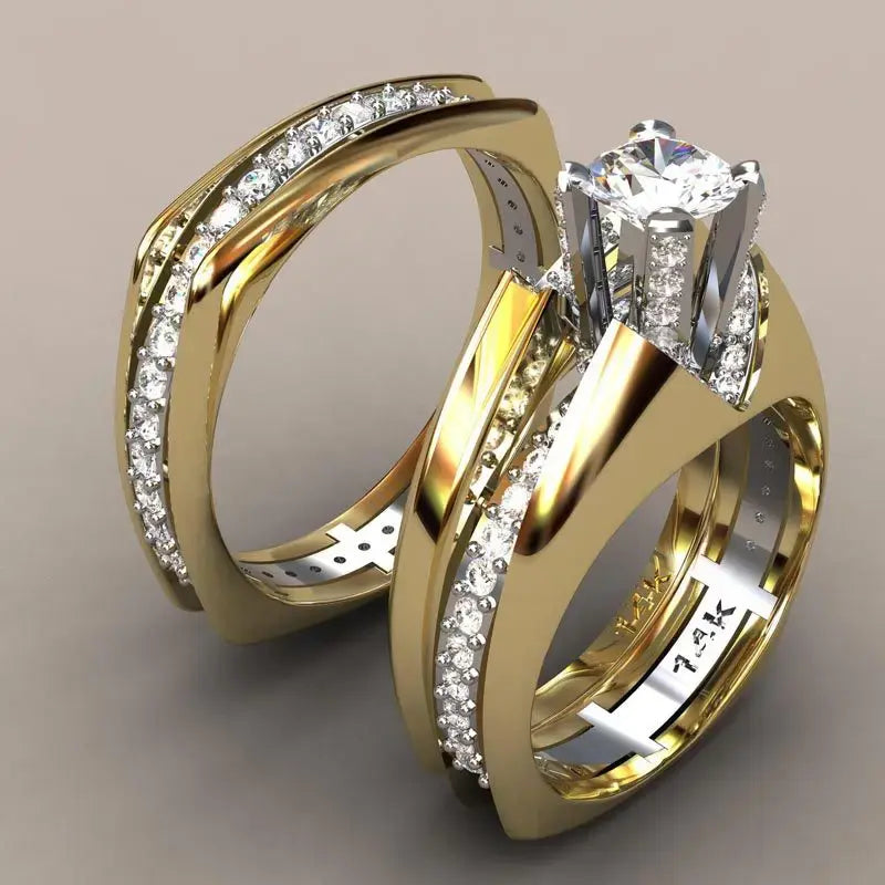 Vintage style gold and crystal ring set