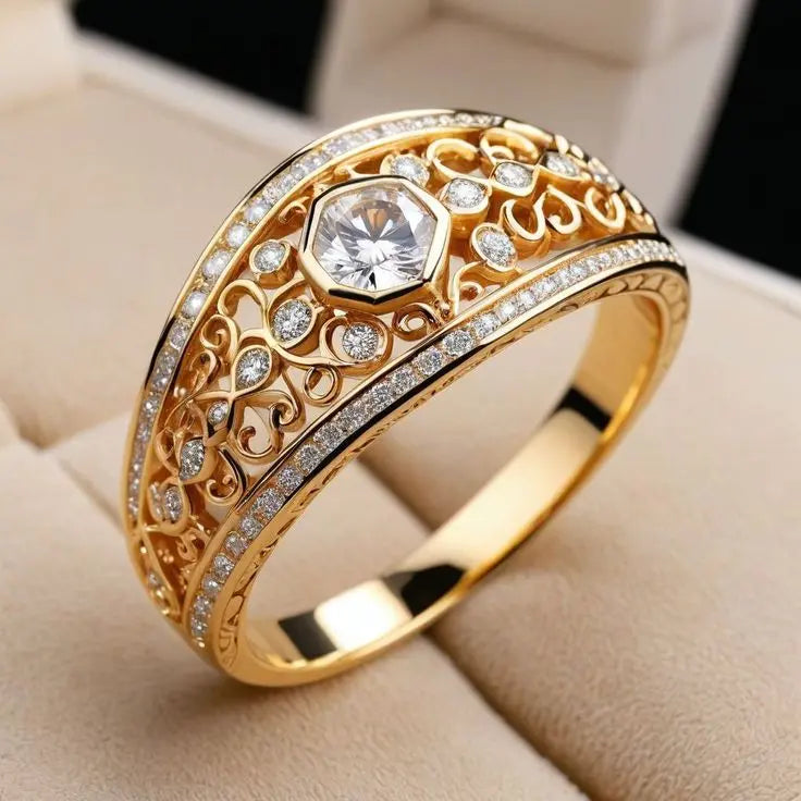 Gold-plated ring with crystal