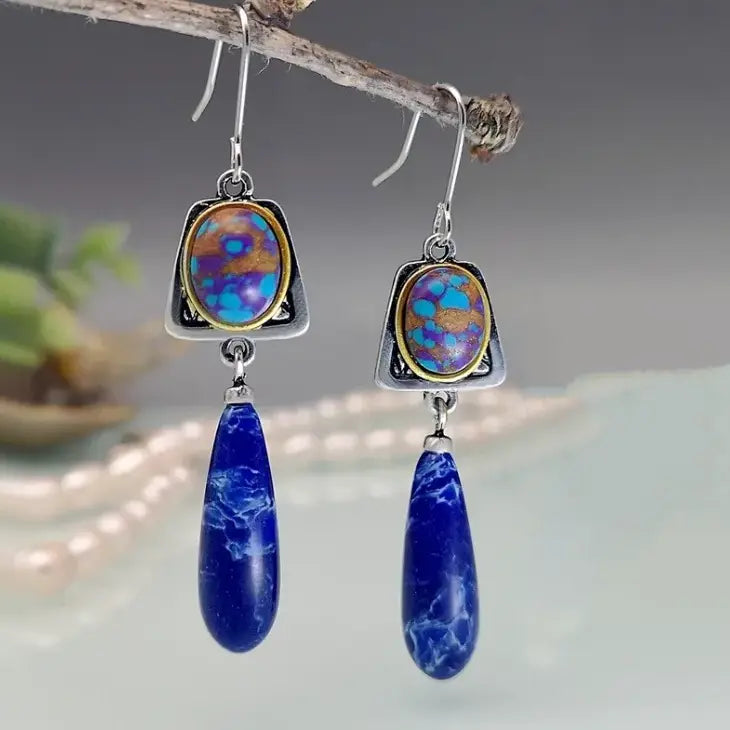 Blue silver earrings in vintage style
