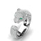 Adjustable jaguar ring in 18K silver and 18K rose gold with green zirconia eyes