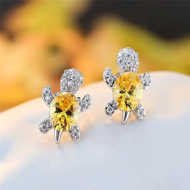 Sea turtle earrings with zirconia and silver