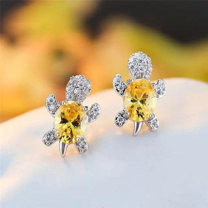 Sea turtle earrings with zirconia and silver