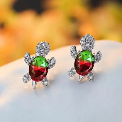 Sea turtle earrings with zirconia and silver
