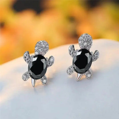 Sea turtle earrings with zirconia and silver