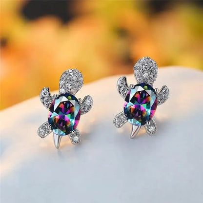 Sea turtle earrings with zirconia and silver