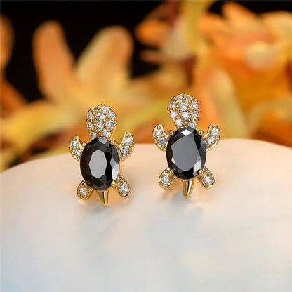 Sea turtle earrings with zirconia and silver