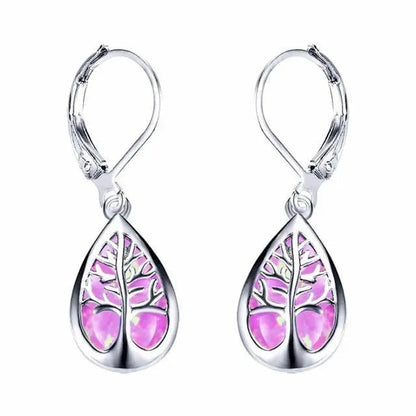 Earrings with opal and silver in the shape of a tree of life